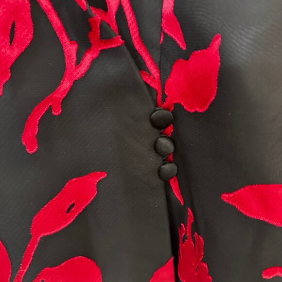 Alex Evenings Wrap Jacket Top S Dressy Black Red Floral 3/4 Sleeve Formal Sheer - Picture 4 of 5